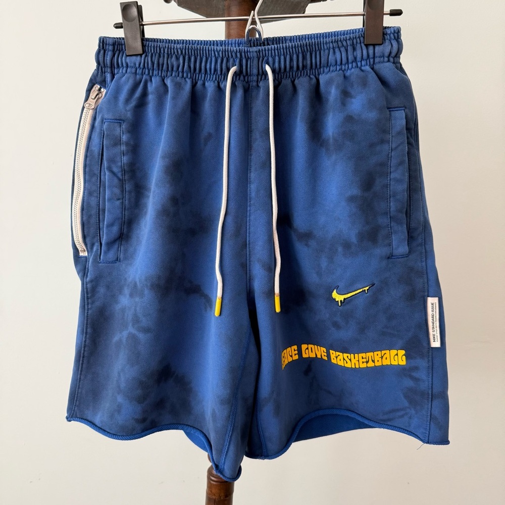 Nike Dri-Fit Blue Sweat Shorts | Peace Love Basketball Graphic | Zipper Pocket S - Picture 1 of 8